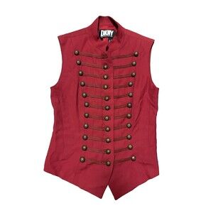 Vintage Dkny Womens Red Sleeveless Classic Military Style Tailored Vest Size 6